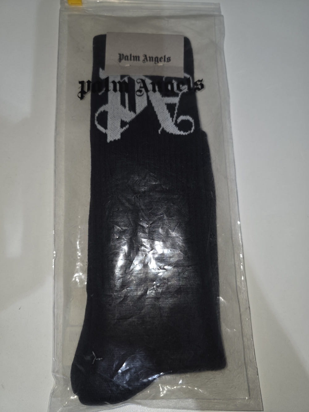 Palm Angels Black Crew Socks with White Gothic Logo